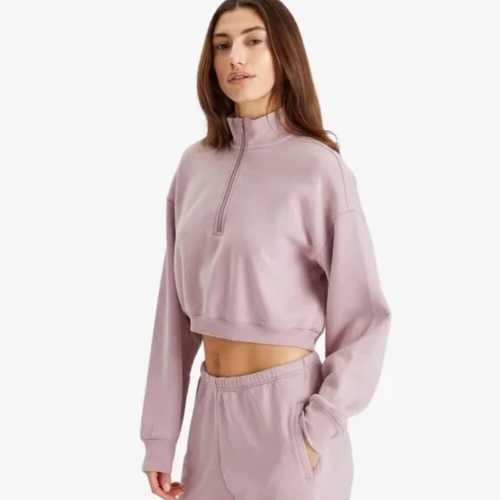 SKIMS Half Zip Crop Cotton Fleece Blend Sweatshirt in Dusk